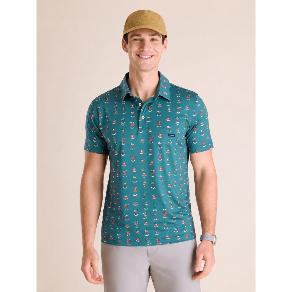 NEW Chubbies That's The Spirit Green Performance Friday Polo Shirt Cocktail Fun